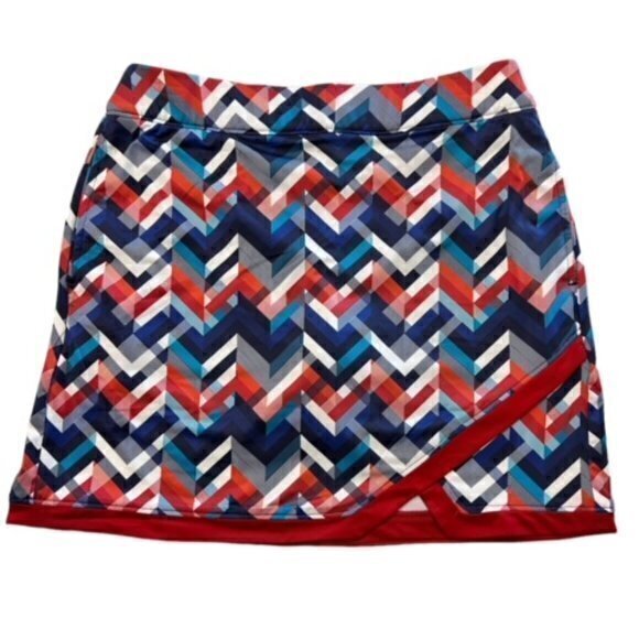 Izod Women’s Size XS Red White Blue Green Chevron‎ Golf Skirt Skort Pockets EUC - Picture 1 of 11